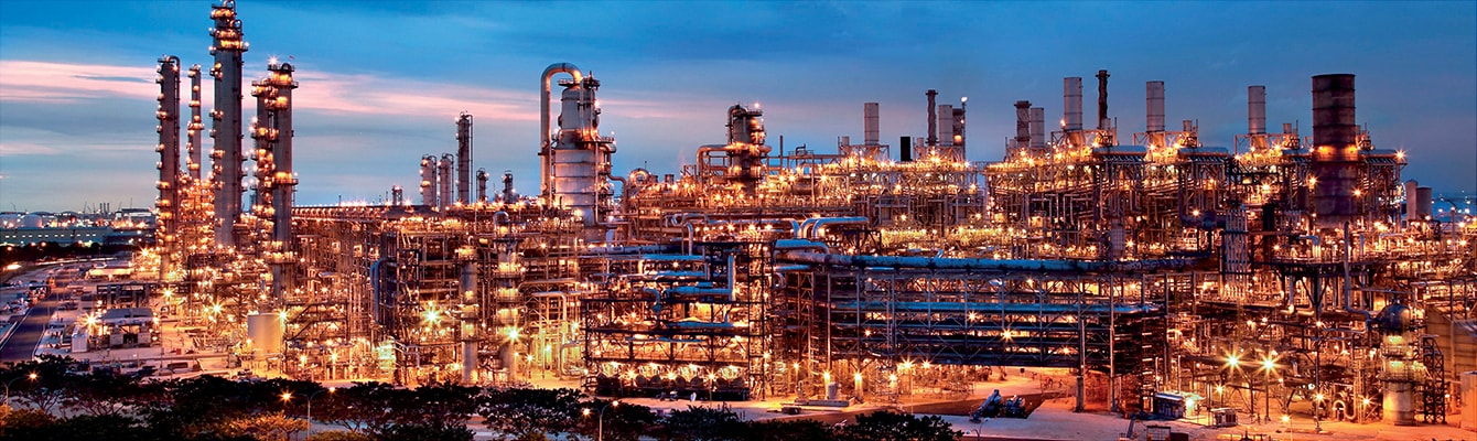 ExxonMobil Aviation plant producing fuels and lubes at night ExxonMobil Aviation plant producing fuels and lubes at night