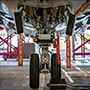 Wheel view of aircraft in hanger