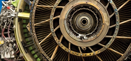 Disassembled jet engine front view