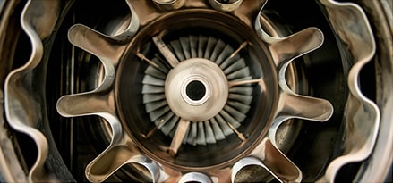 Front inside view of aircraft engine