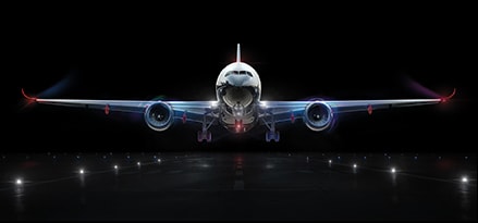 Airbus A350 plane landing at night