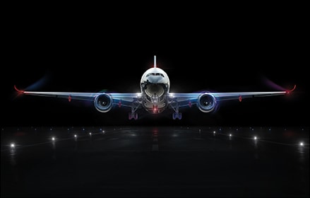 Airbus A350 plane landing at night