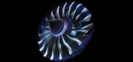 Aircraft engine viewed at night