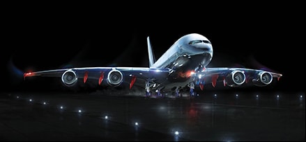 A380 taking off at night