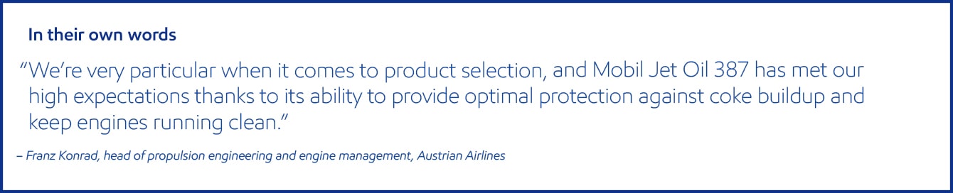 Austrian airlines head of propulsion discussing Mobil Jet Oil.