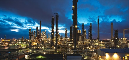 View of Hydrocracker in the Rotterdam refinery at night