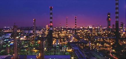 View of Singapore chemical facility in the evening