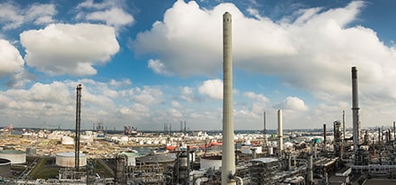 Skyline of exxonmobil rotterdam refinery during the daytime