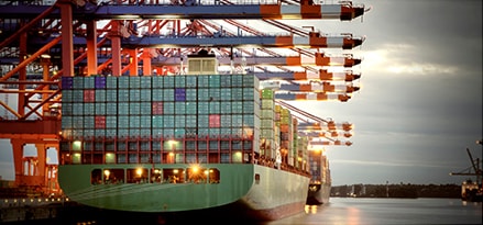 Cargo ship in container terminal