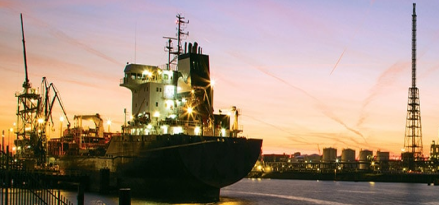 A base stock refinery at sunset