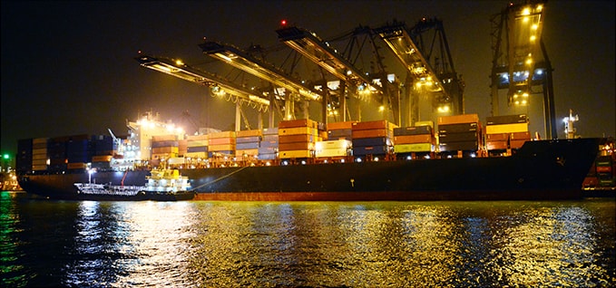 Cargo shipping port at night Cargo shipping port at night