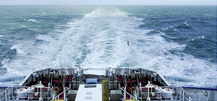 Back view of the water on a large ship