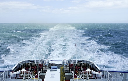 Back view of the water on a large ship