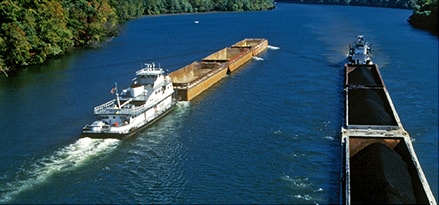 Push boat and barge on the river