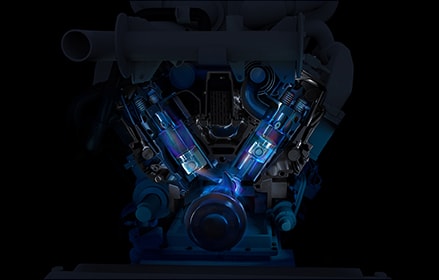 Marine engine close up in the dark