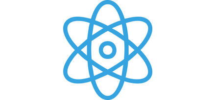 The image shows the React logo centered on a white and transparent checkerboard background. It features a blue atom-like symbol with three elliptical orbits intersecting around a small circle at the center. The lines are smooth and evenly spaced, giving a clean, modern look. The checkerboard pattern suggests the logo is on a transparent canvas.