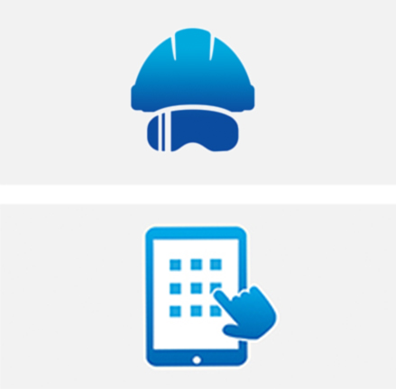 helmet and tablet icon
